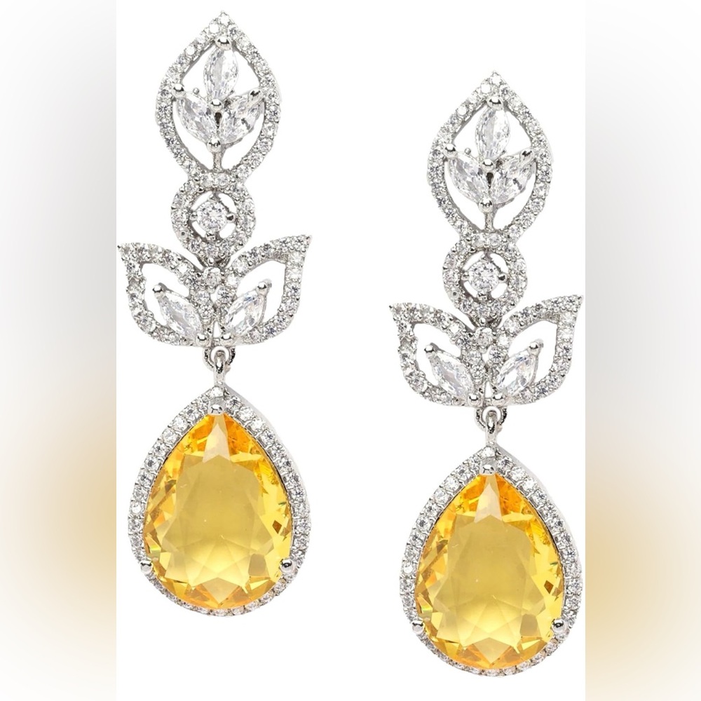 Trendy Jewels Silver and Yellow Gemstone & Green stone earrings $30 each